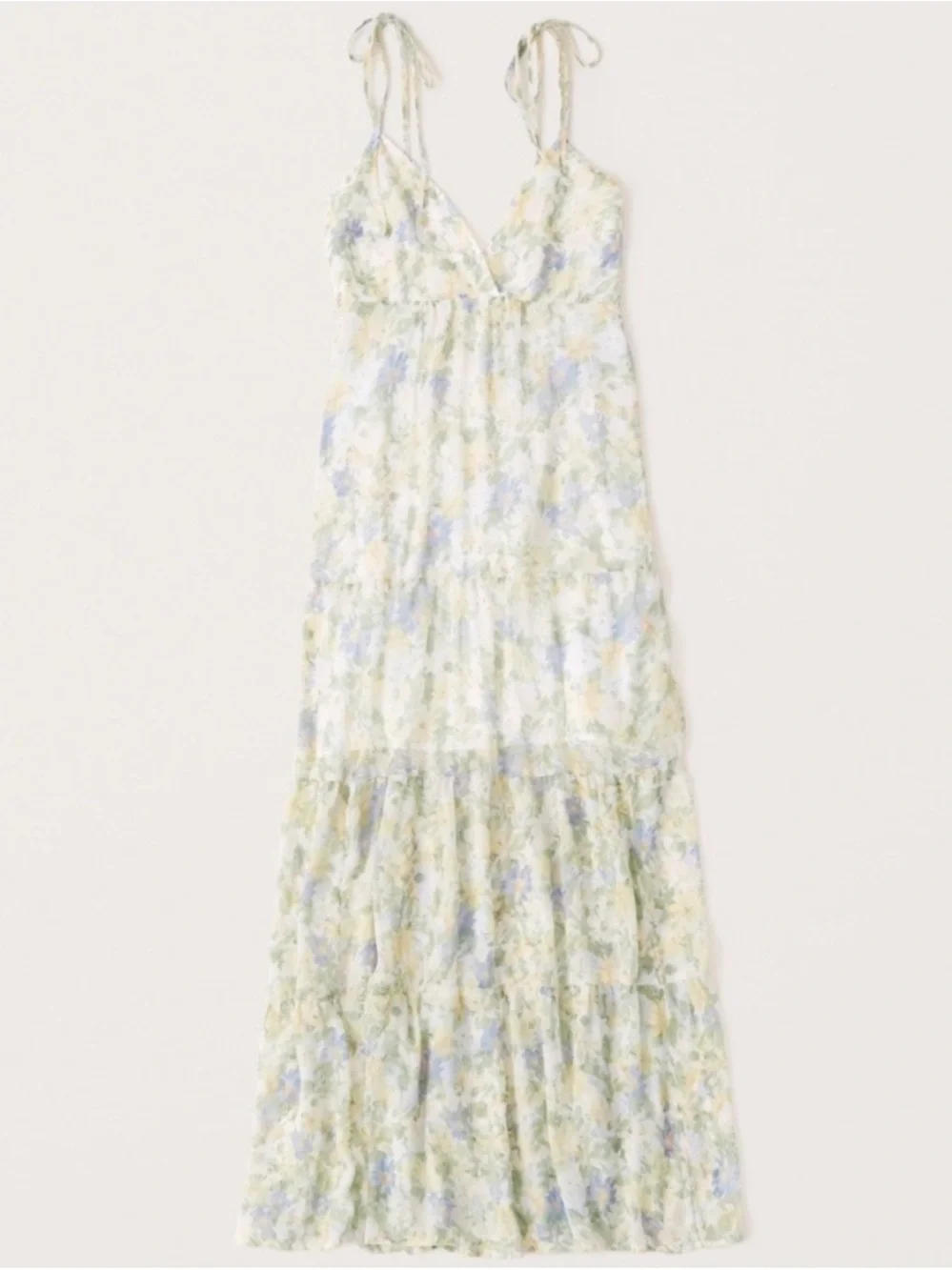 Abercrombie & Fitch Light Yellow Floral Tie-Shoulder Maxi Dress